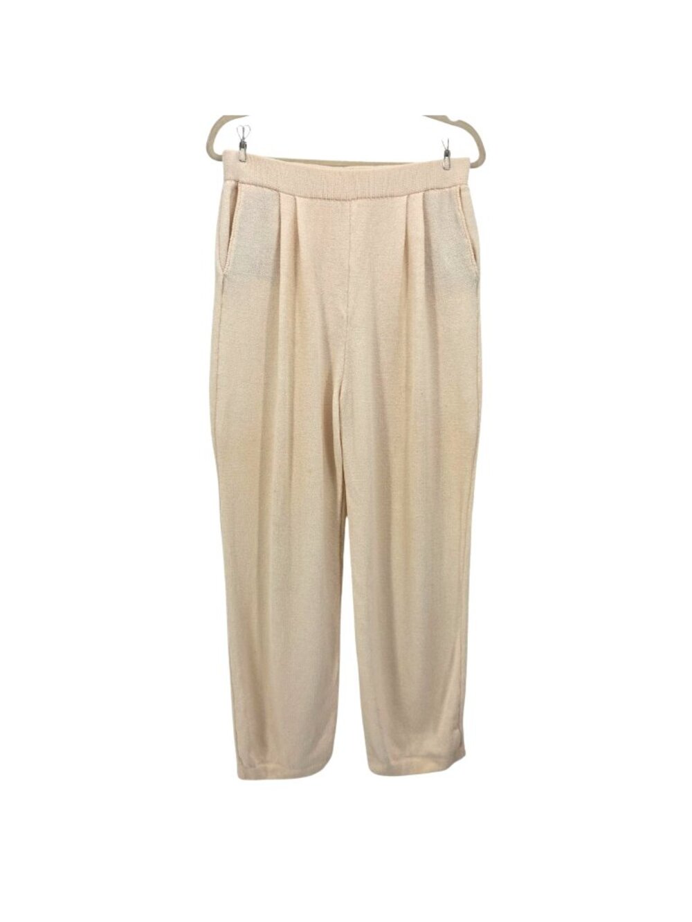 Vintage St. John Basics Womens 14 Pants Ivory Santana Knit Pull On Pleated Dress